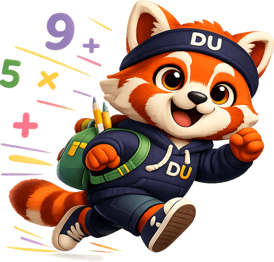 Braindu the red panda, running with a backpack